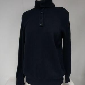 Fabiani Filippi Wool and Cotton Blend Dark Blue Knit Turtleneck Sweater